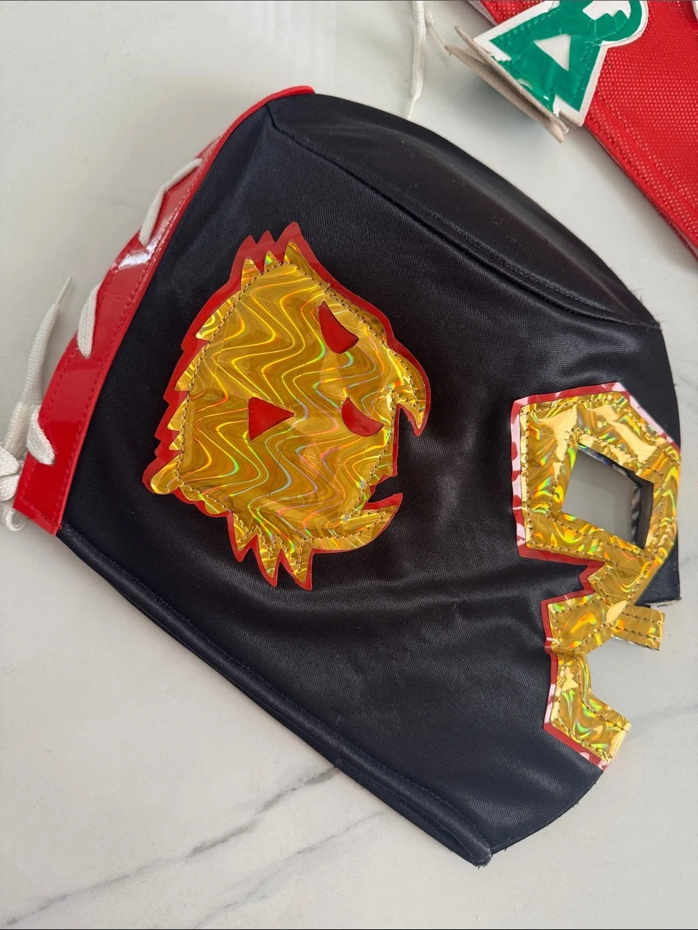 Halloween Kids Superhero Luchador Mexican Masks Set - Red, Black & Green